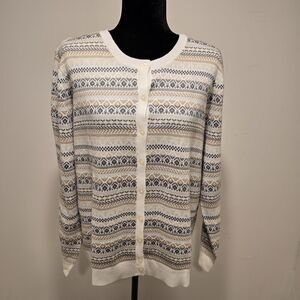 Croft & Barrow Fair Isle Button-up Cardigan Sweater XL Womens Ivory Neutral Knit